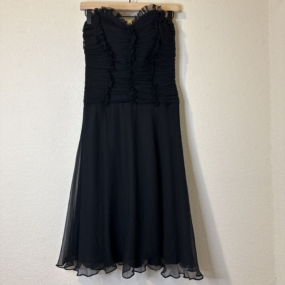 Vintage Tadashi Shoji Black Strapless Cocktail Dress Size 4 100% Silk